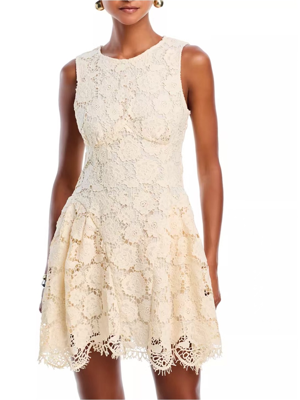 Aqua Cream Lace Sleeveless Mini Dress